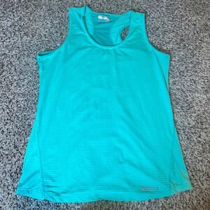 Marmot Womens Teal Striped Racerback Athletic Tank Top Size Medium Mesh Back
